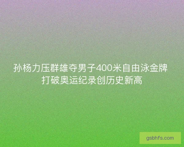 孙杨力压群雄夺男子400米自由泳金牌 打破奥运纪录创历史新高