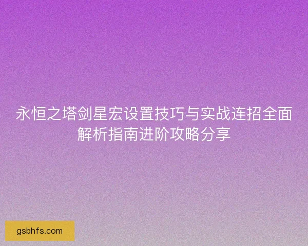 永恒之塔剑星宏设置技巧与实战连招全面解析指南进阶攻略分享